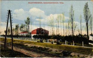 1922 Balatonszabadi, Gyermekszanatórium telep, vasút. Hangya fogyasztási és értékesítő szövetkezet kiadása (kis szakadás / small tear)