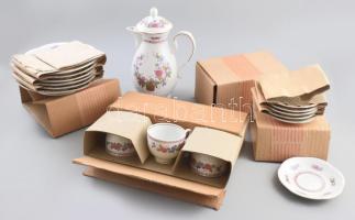 Volkstadt porcelán teás készlet. Hat személyes, matricás, jelzett, hibátlan, bontatlan, eredeti dobozában