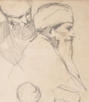 Munkácsy jelzéssel: Alakok. Ceruza, papír. Foltos. Üvegezett, sérült fakeretben. 24x16,5 cm