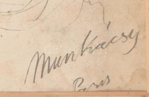 Munkácsy jelzéssel: Alakok. Ceruza, papír. Foltos. Üvegezett, sérült fakeretben. 24x16,5 cm