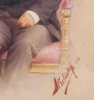 Strelisky Lipót (1816-1905) vagy Strelisky Sándor (1851-1922): Pár portréja, 1886. Akvarell, ceruza,...