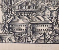 Varga Mátyás (1910-2002): Kolozsvár, 1944. Fametszet, papír, jelzett, Varga Mátyás autográf ajándéko...