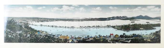 Dekoratív, üvegezett fa képkeret, távol-keleti (kínai?) selyemképpel, belső méret: 36,3×87,6 cm