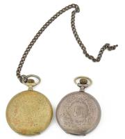 2 db antik zsebóra: Brauswetter János Szeged, ezüst (Ag) tokos, d: 47 mm + Remontoir, lánccal, d: 49...