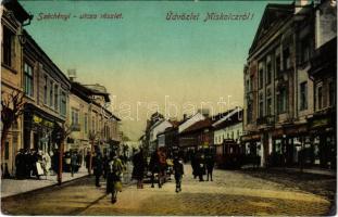 1911 Miskolc, Széchenyi utca, villamos, üzletek (EK)