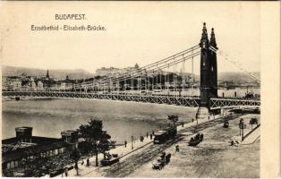 Budapest, Erzsébet híd, villamos, pesti rakpart, Dunai uszoda (úszóház)