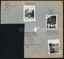 1942 Leventefotók albumlapon, leventék, Gömbös Gyula sírjánál, stb., 7 db kis méretű fotó, 4,5×3,5 cm