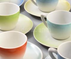 15 db Drasche mokkás csésze és alj. Retro színes mintás, jelzett, hibátlan