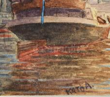 Kató A. jelzéssel: Kikötő. Akvarell, papír, 21x31,5 cm