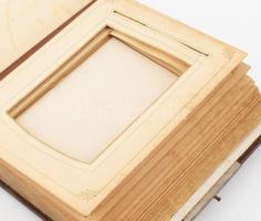 Antik, XIX. századi fotóalbum, díszes dombornyomott bőrkötésben, fém veretekkel, hiányzó csattal, ki...