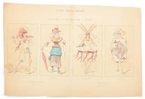 Lart de la mode, Theatre des Nouveautés és Folies Bergeres színházi kosztümök, nyomat, papír, hátoldalán bécsi műkereskedés bélyegzőjével, (XX. sz. első fele?). 37,5x56 cm