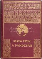 Baktay Ervin (1890-1963): A Pandzsáb. Az öt folyó országa. Magyar Földrajzi Társaság Könyvtára. Bp., é.n., Franklin, 185+3 p.+ 24 (fekete-fehér képtáblák) t. +1 (kihajtható térkép-melléklet, kijár) t. Egészoldalas fekete-fehér fotókkal illusztrált. Kiadói dúsan aranyozott egészvászon sorozatkötésben, kevés kopással