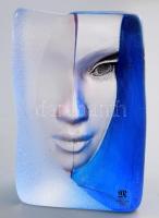 Mats Jonasson (svéd, 1945-): Ólomkristály asztaldísz a Maszk sorozatból, színezett, címkével és grav...