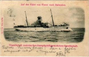 PANNÓNIA egycsavaros tengeri személy és áruszállító gőzhajó / Auf der Fahrt von Fiume nach Dalmatien. Ungarisch-Kroatische See-Dampfschiffahrts Actien Gesellschaft / Hungarian sea passenger steamship (r)