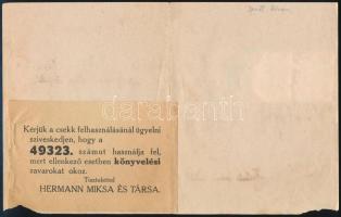 1926 Szombathely, Hermann Miksa és Társa Papírzacskógyár fejléces számla, kézzel írott