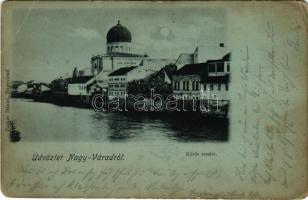 1899 (Vorläufer) Nagyvárad, Oradea; Körös részlet, zsinagóga este. Panker Dániel kiadása / Cris riverside, synagogue at night (EB)