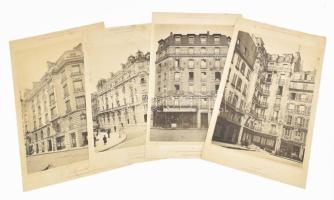 cca 1910-1920 Larchitecture moderne a Paris / Párizsi épületek a századfordulóról, 4 db nagyméretű nyomat, változó állapotban, 36x24 cm és 40x25 cm között
