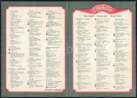 cca 1980 Baricska csárda étlap borító, benne budapesti éttermek jegyzéke, 31x20,5 cm