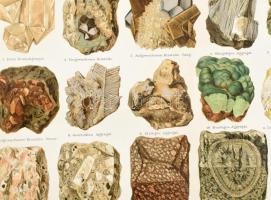 cca 1900 Drágakövek valamint Ásványok és kőzetek, 2 db színes illusztráció a Meyers Konversations-Le...