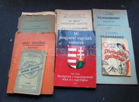 1917-1989 8db vegyes témájú könyv, mint: Stampfel-féle tudományos zsebkönyvtár, Drótnélküli gyilkosság (Rejtő), VII. Nagy művészeti aukció (1941), Hadtörténelmi összefoglaló a II. világháborúról (1939) és még más érdekfeszítő nyomtatványok