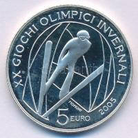 Olaszország 2005. 5E Ag Téli Olimpia 2006 - Síugrás kapszulában T:PP ujjlenyomat, patina Italy 2005. 5 Euro Ag 2006 Winter Olympics - Ski Jumping in capsule C:PP fingerprints, patina Krause KM#256