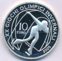 Olaszország 2005. 10E Ag Téli Olimpia 2006 - Gyorskorcsolya kapszulában T:PP patina, kis karc Italy 2005. 10 Euro Ag 2006 Winter Olympics - Speed skating in capsule C:PP patina, small scratch Krause KM#262