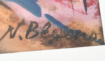 Natalia Bejenaru (1951-): Színes táj. Akvarell papír, jelzett, üvegezett fakeretben, 23x25,5 cm