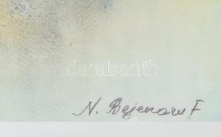 Natalia Bejenaru (1951-): Vízparti táj. Akvarell papír, jelzett, üvegezett fakeretben, 35x50 cm