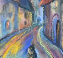 Natalia Bejenaru (1951-): Budai utca. Akvarell, pasztell, papír, jelzett, üvegezett fakeretben, 49x3...