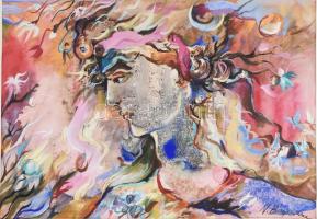 Natalia Bejenaru (1951-): Női arckép. Monotípia, papír, jelzett, üvegezett fakeretben, 27,5x40 cm