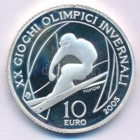 Olaszország 2005. 10E Ag Téli Olimpia 2006 - Alpesi síelés (lesiklás) kapszulában T:PP patina, ujjlenyomat Italy 2005. 10 Euro Ag 2006 Winter Olympics - Alpine Skiing in capsule C:PP patina, fingerprints Krause KM#260