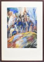 Natalia Bejenaru (1951-): Templom. Akvarell, papír, jelzett, üvegezett fakeretben, 40x30 cm