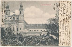 1904 Csíksomlyó, Sumuleu Ciuc; Búcsú a kegytemplom előtt / Catholic pilgrimage in front of the church (EB)