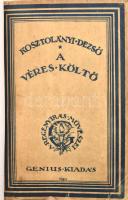 Kosztolányi Dezső: A véres költő. A Regényírás Művészei VII. [Bp.], [1922].,Genius,(,,Jókai"-ny.), 257+7 p. Első kiadás. Bekötött papírborítókkal. Az eredeti illusztrált papírborító Végh Gusztáv munkája. Átkötött modern félműbőr-kötés, kissé foltos lapokkal.