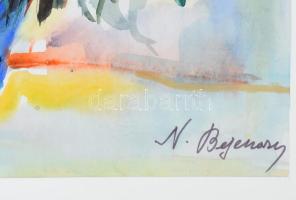 Natalia Bejenaru (1951-): Virágcsendélet. Akvarell, papír, jelzett, üvegezett fakeretben, 48,5x34,5 ...