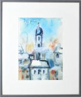 Natalia Bejenaru (1951-): Városrészlet. Akvarell, papír, jelzett, üvegezett fakeretben, 40x28 cm