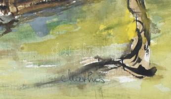 Mathis jelzéssel: Házak (Erdély?). Vegyes technika, papír, üvegezett fakeretben, 28,5x41 cm