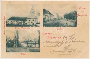 1899 (Vorläufer) Fogaras, Fagaras; Római katolikus templom, Vár tér, Vár. Thierfeld Dávid kiadása / Catholic church, square, castle (fl)