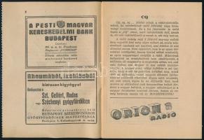 cca 1930 M. Kir. Postavezériazgatóság és Magyar Telefon Hírmondó és Rádió Rt. kiadványa, CQ ismertet...