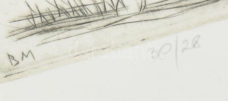 Borsos Miklós (1906-1990): Lovas katona. Rézkarc, papír, jelzett, számozott (30/28), üvegezett faker...