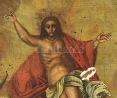 Antik ikon, feltehetően XIX. sz. Tempera, fatábla, sérült, 44×34,5 cm