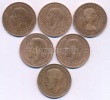 Nagy-Britannia 1918-1962. 1p bronz (6xklf) T:VF,F Great Britain 1918-1962. 1 Penny Bronze (6xdiff) C:VF,F