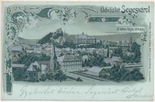 1902 Segesvár, Schässburg, Sighisoara; a város teljes látképe. Kiadja Teutsch Frigyes, Roth G. H. fényképész tulajdona 1494. / view of the city. Art Nouveau, floral, litho