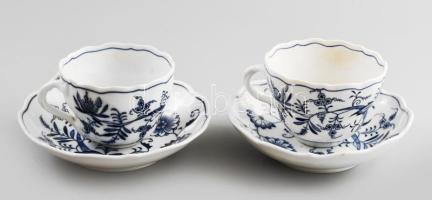 2 pár Meisseni Teichert (Meißen Ofen- und Porzellanmanufaktur 1882-1932) teáscsésze, aljjal. Máz alatti kék festéssel, jelzett,hibátlan