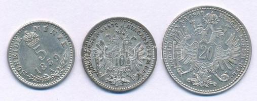 Ausztria 1859A 5kr Ag "Ferenc József" technológiai hibás veret (elfordult hátlap) + 1869. ...