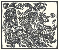 Banga Ferenc (1947-): Babits I. (Babits mappából). Linómetszet, papír, jelzett, számozott (46/96). 1...