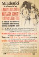 cca 1907 Magyarországi Munkások Rokkant- és Nyugdíjegyletének illusztrált plakátja, hajtott, szakadással, 102×70 cm