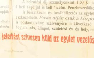 cca 1907 Magyarországi Munkások Rokkant- és Nyugdíjegyletének illusztrált plakátja, hajtott, szakadá...
