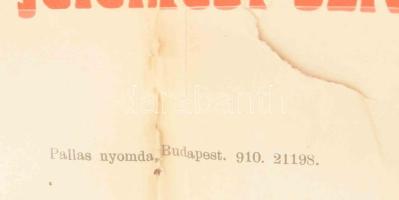 cca 1907 Magyarországi Munkások Rokkant- és Nyugdíjegyletének illusztrált plakátja, hajtott, szakadá...