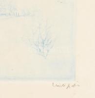 László Gyula (1910-1998): Tél az Alföldön. Rézkarc, papír, jelzett, lap széle kissé foltos, 29,5×18 ...